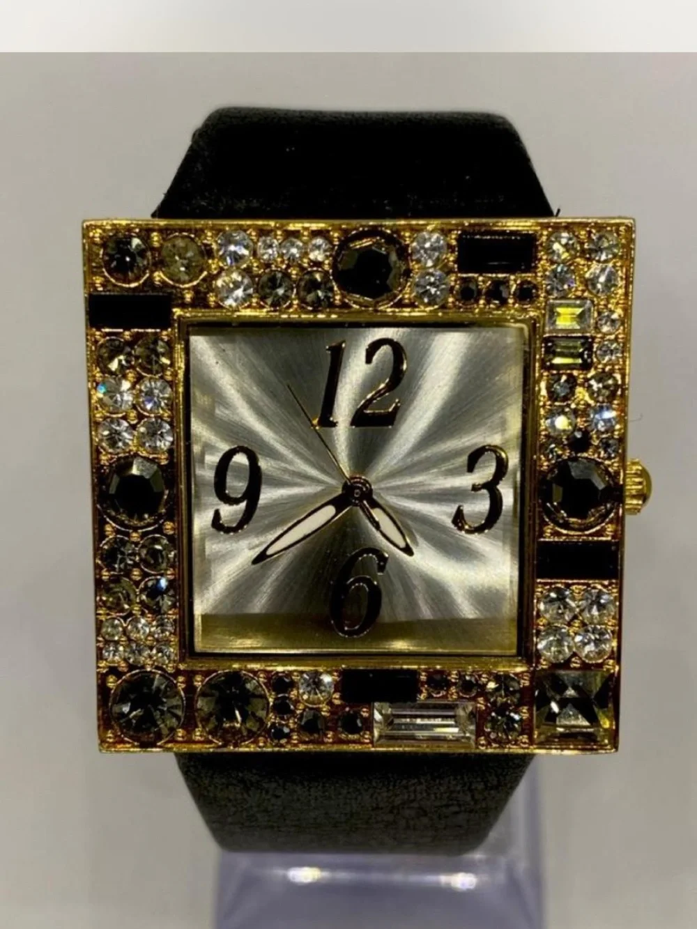 Gold-Tone Square *** Iced  Crystal Accent Women's Watch ^^^ Cocktail Time 🍸